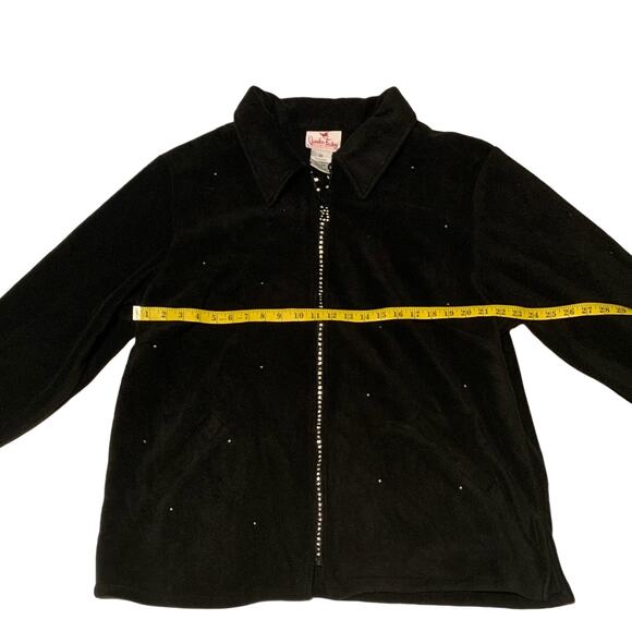 QUACKER FACTORY Size 2X Black Velvet Rhinestone Studded Jacket Full Zip Front - Picture 3 of 6